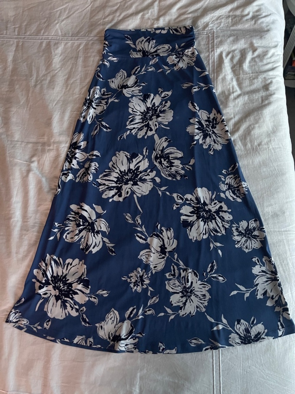 Navy Floral A-Line Midi Skirt - Women's